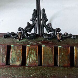 Rustic Wooden Slat Basket Wrought Iron Handle Brass Corners FarmhouseCore Cabin